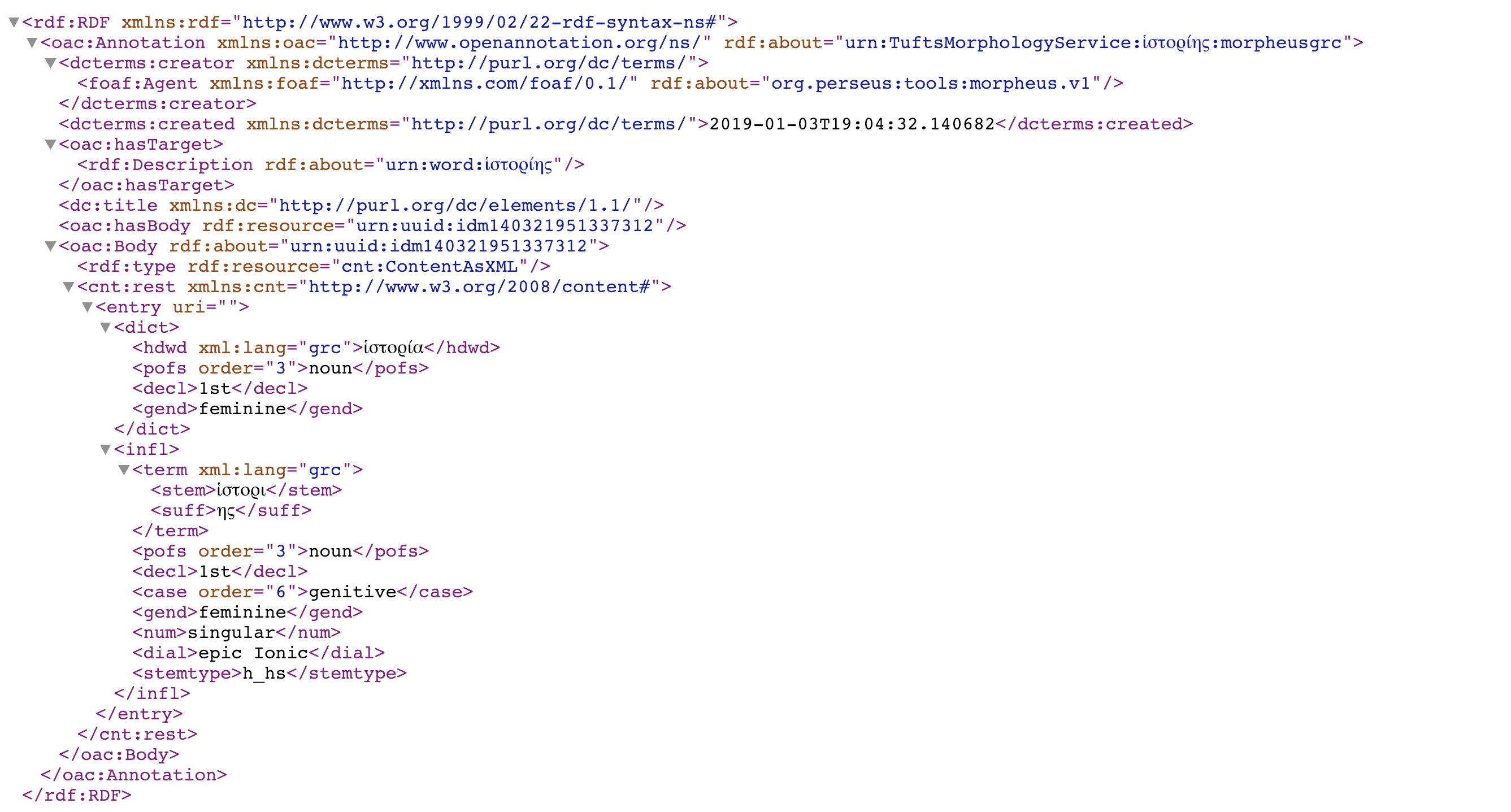 XML output of morphology API